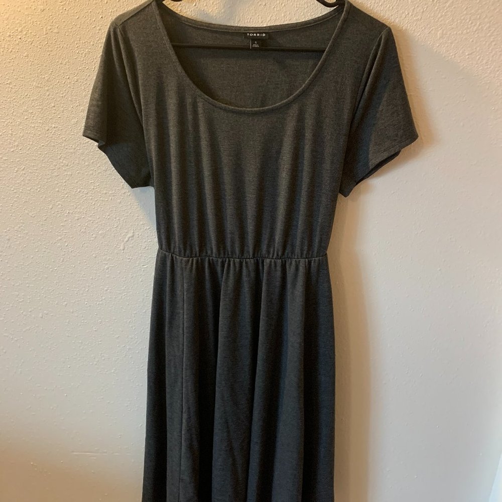 TORRID CHARCOAL GREY JERSEY TIE FRONT SKATER DRESS